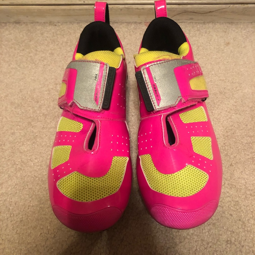 Hot pink cycling shoes